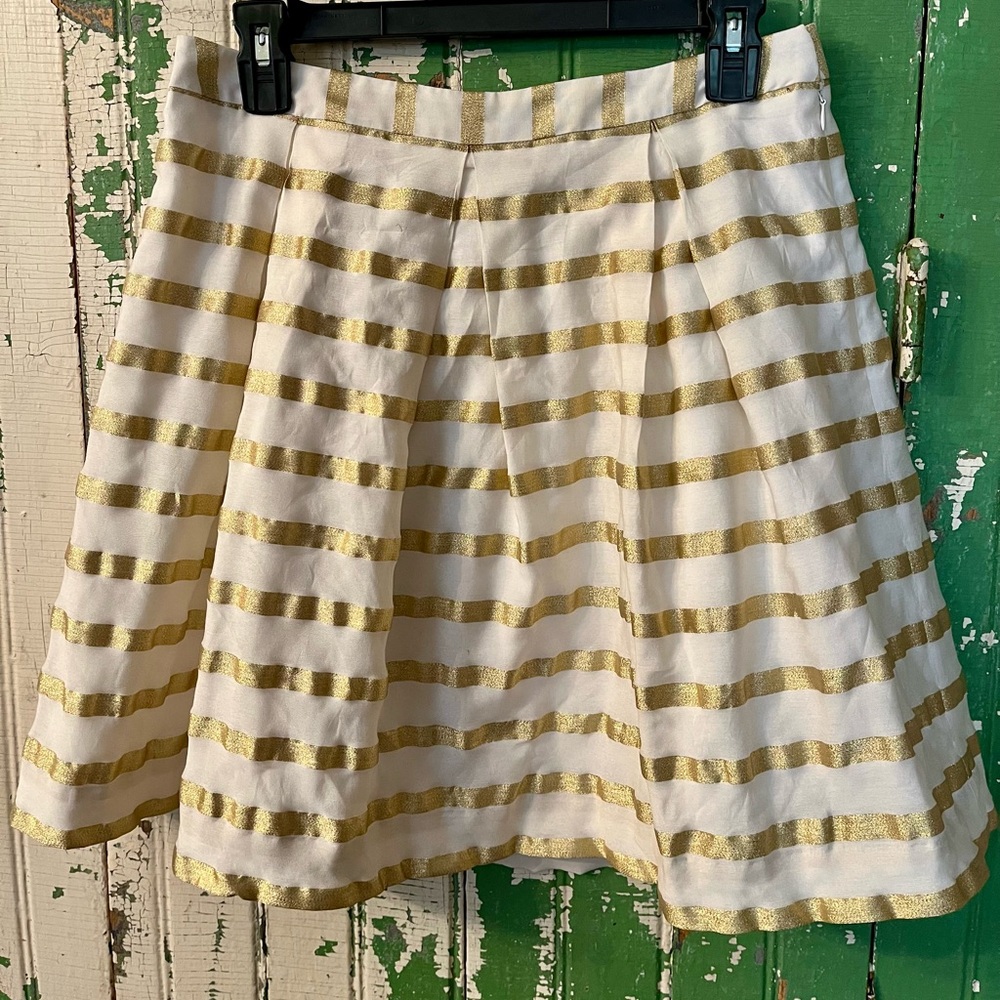 Lilly Pulitzer Gold and Cream Striped Skater Skirt